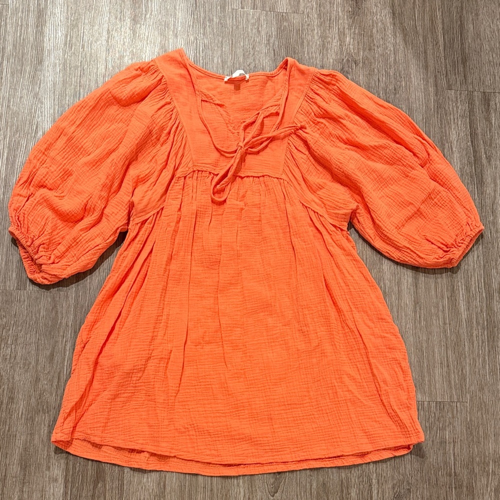 Women's Orange Dress with Puff Sleeves